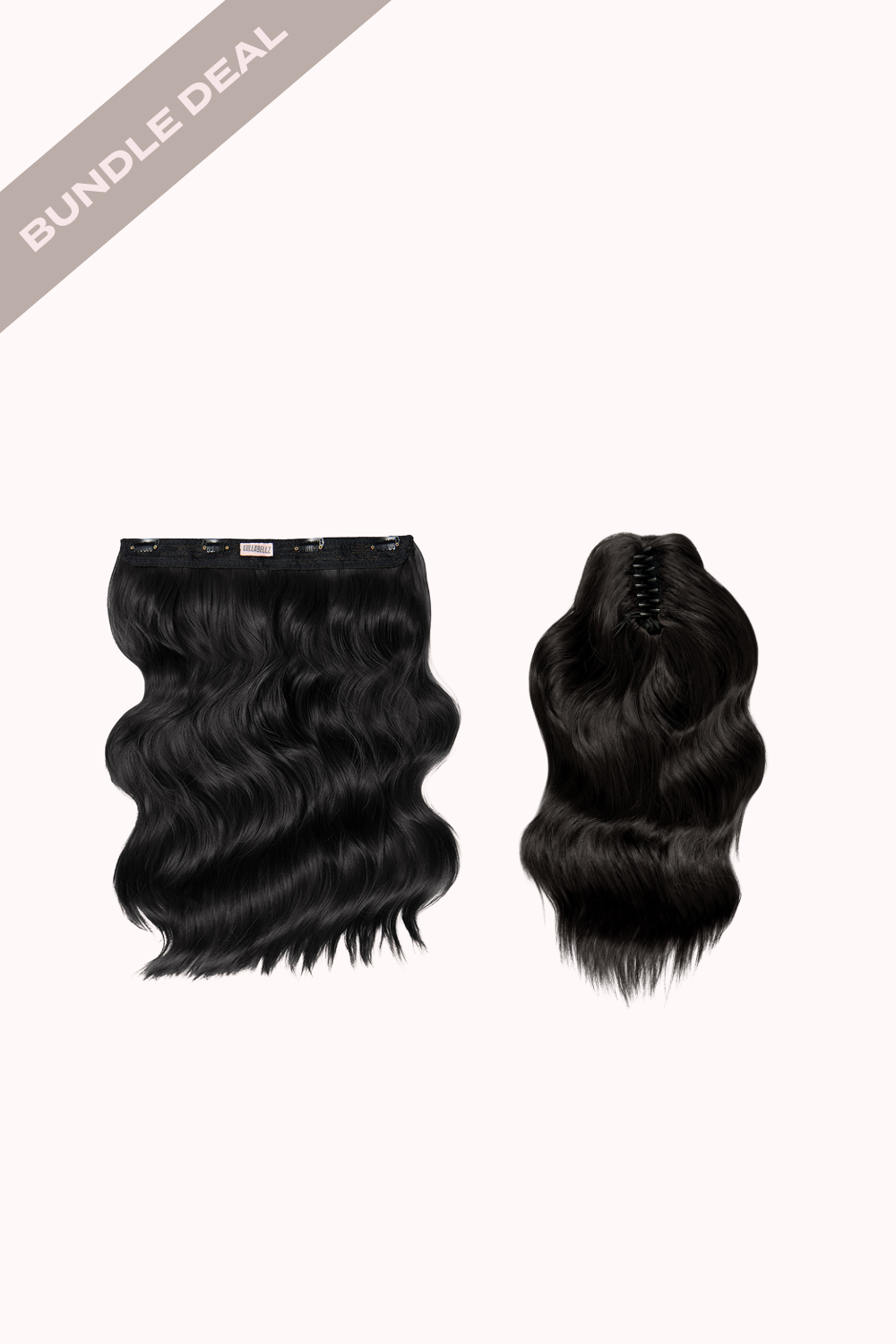18" 1 Piece Hidden Halo Brushed Out Wave & Brushed Out Wave 16" Claw Clip Pony Bundle - BLACKS | NATURAL BLACK #1