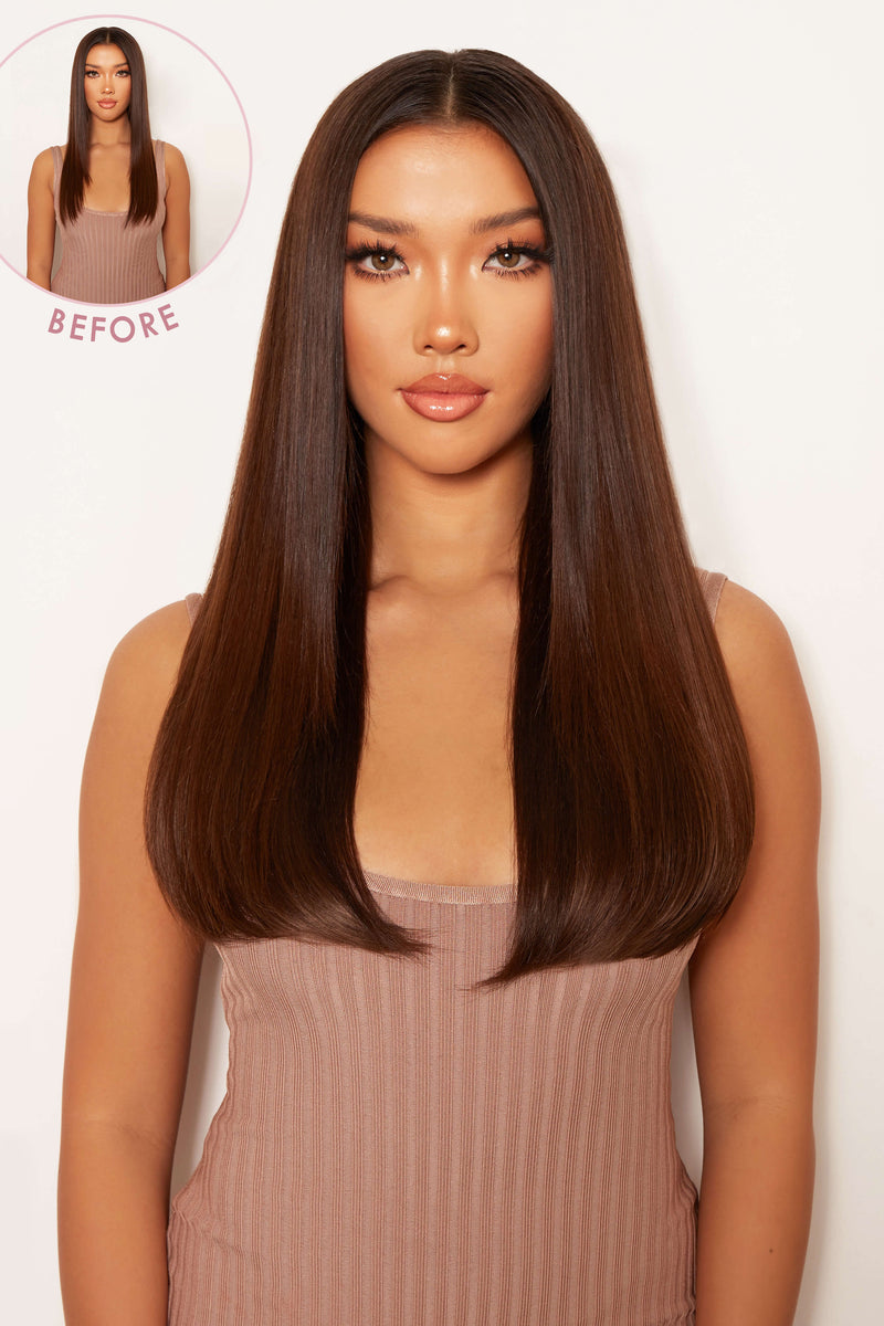 Thick 18" 1 Piece Straight Clip In Hair Extensions - BROWNS | CHESTNUT #2