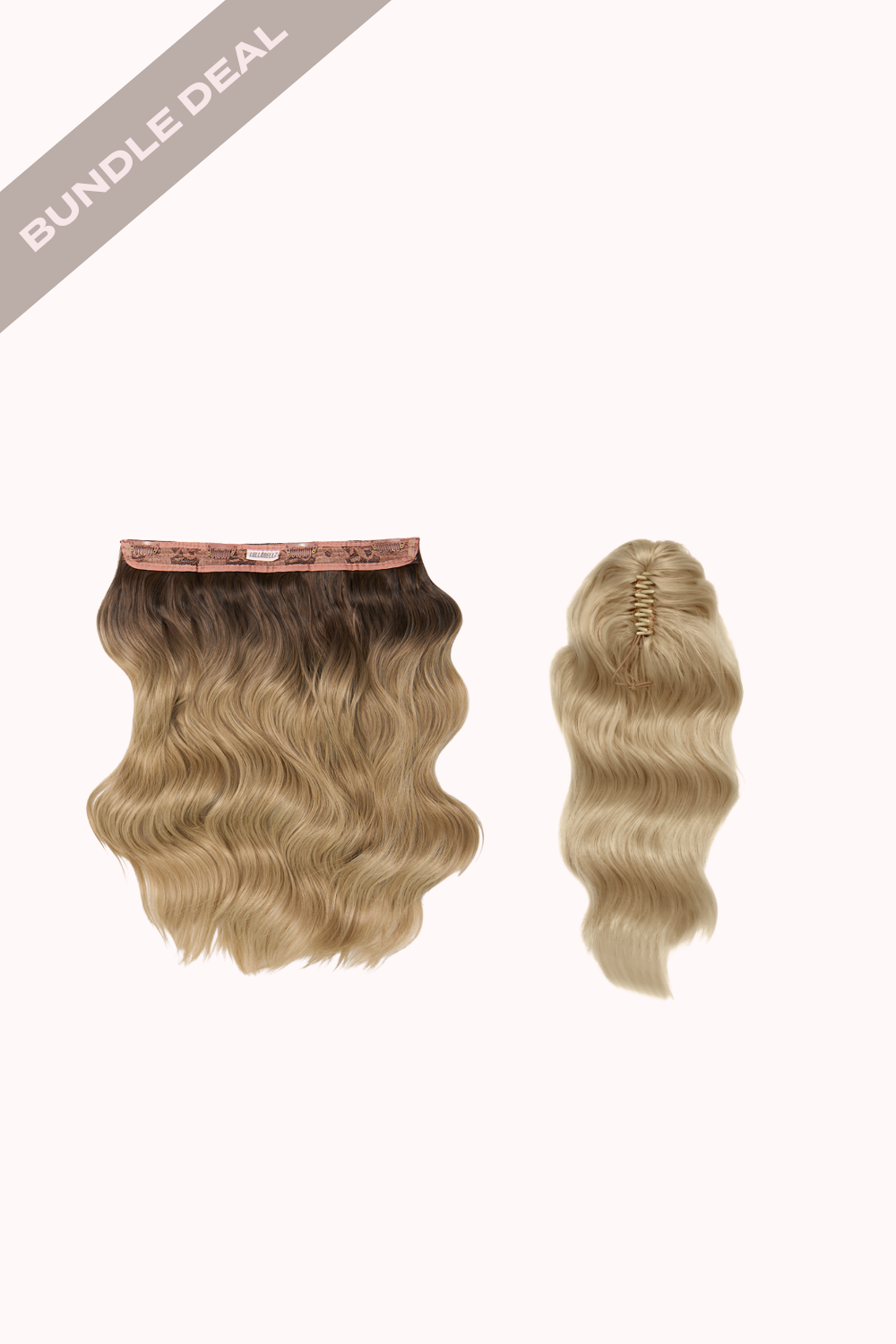 18" 1 Piece Hidden Halo Brushed Out Wave & Brushed Out Wave 16" Claw Clip Pony Bundle - BLONDES | ROOTED CALIFORNIA BLONDE #1