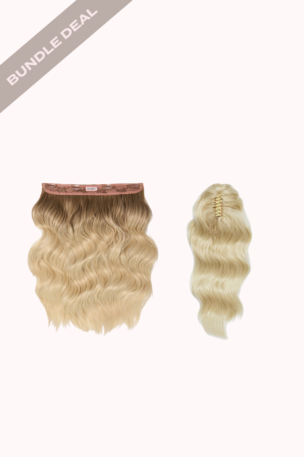 18" 1 Piece Hidden Halo Brushed Out Wave & Brushed Out Wave 16" Claw Clip Pony Bundle - BLONDES | ROOTED LIGHT BLONDE #1