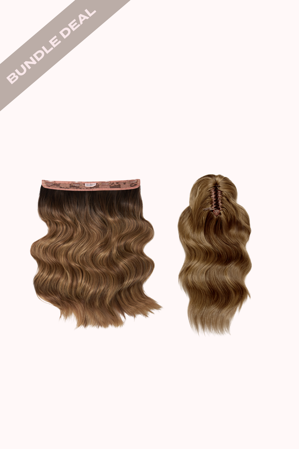 18" 1 Piece Hidden Halo Brushed Out Wave & Brushed Out Wave 16" Claw Clip Pony Bundle - BROWNS | ROOTED MELLOW BROWN #1