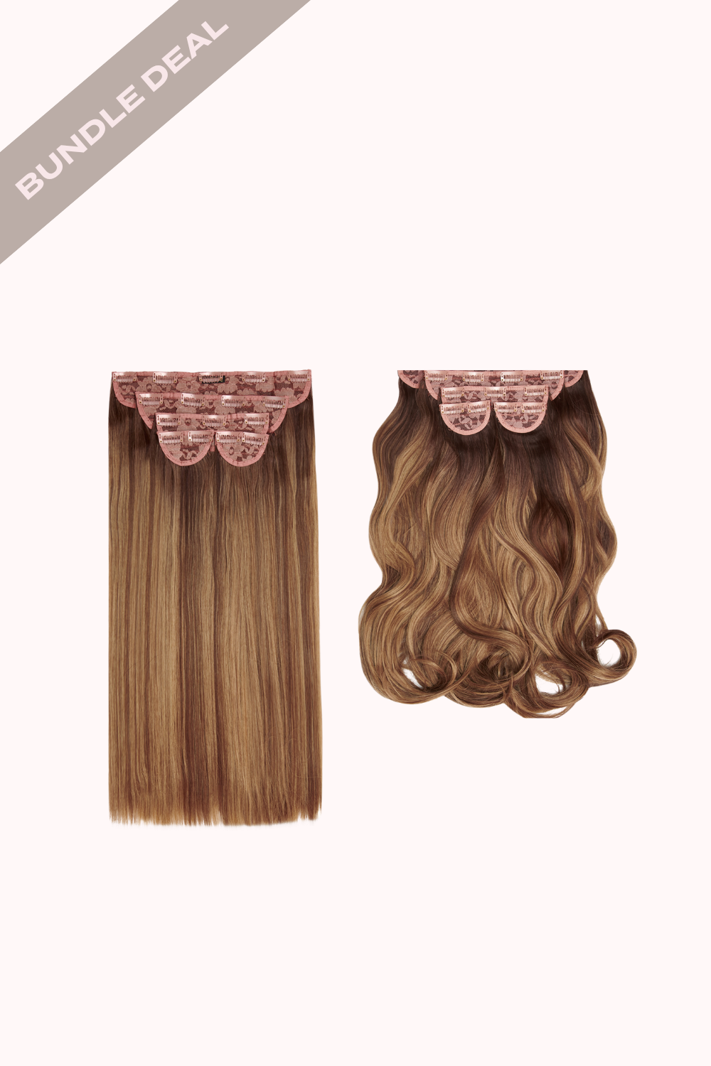 Super Thick 22" 5 Piece Straight & Super Thick 22" 5 Piece Blow Dry Wavy Bundle - BROWNS | ROOTED MELLOW BROWN #1