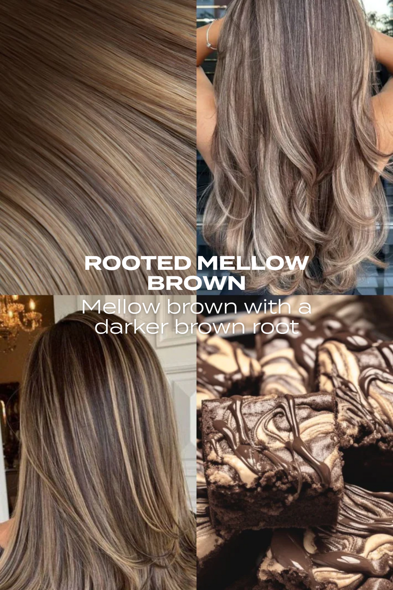 Super Thick 22" 5 Piece Straight Clip In Hair Extensions - BROWNS | ROOTED MELLOW BROWN #3