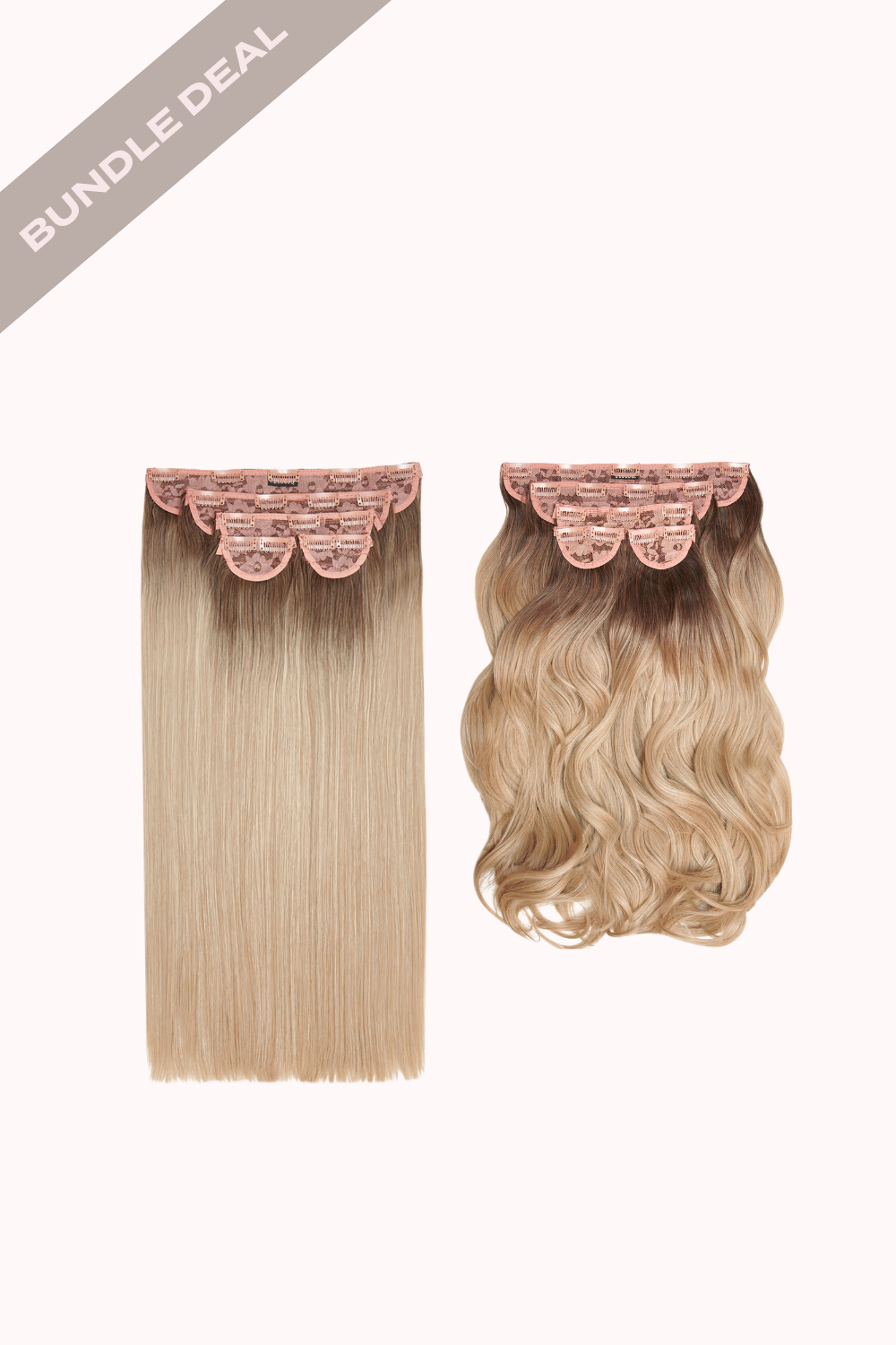 Super Thick 22" Straight + Super Thick 22" Natural Wavy Clip in Hair Extensions Bundle - BLONDES | ROOTED CALIFORNIA BLONDE #1