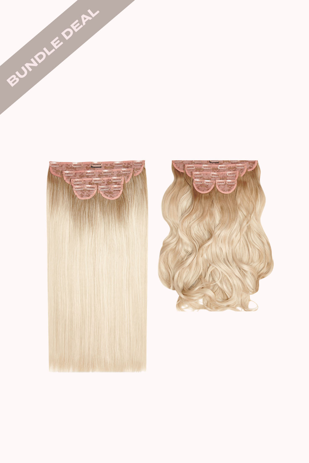 Super Thick 22" Straight + Super Thick 22" Natural Wavy Clip in Hair Extensions Bundle - BLONDES | ROOTED LIGHT BLONDE #1