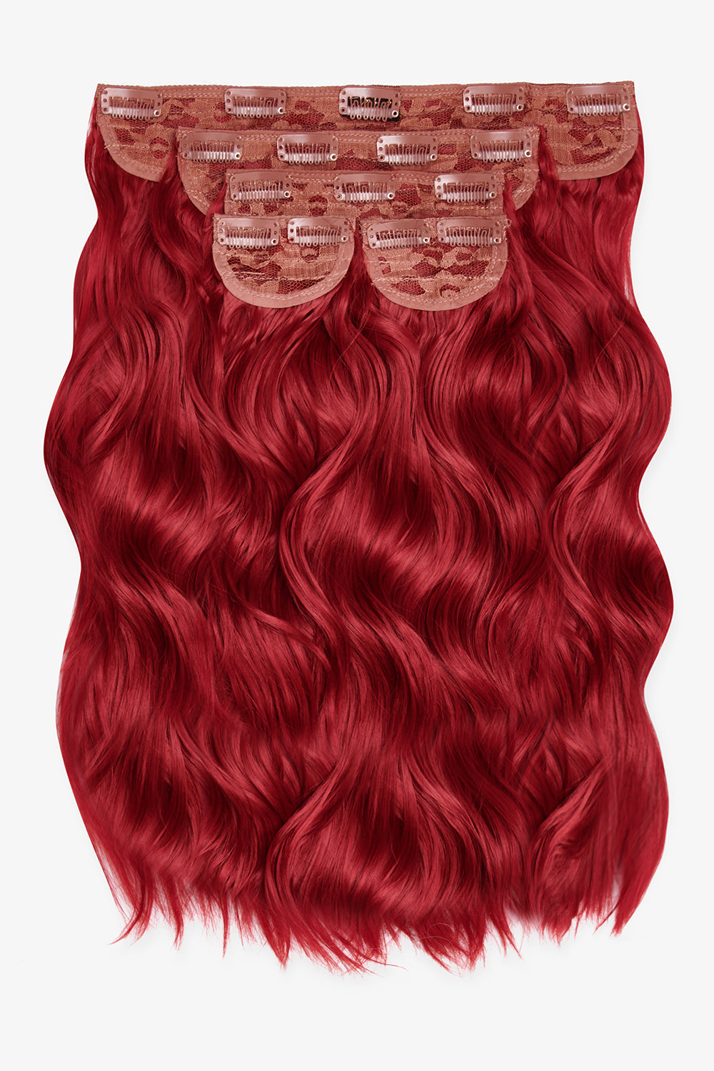 Super Thick 16'' 5 Piece Brushed Out Wave Clip In Hair Extensions - REDS | RUBY RED #1