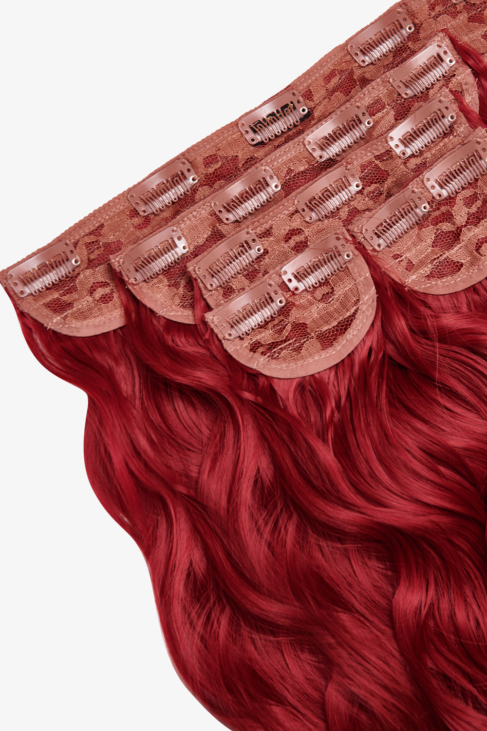 Super Thick 16'' 5 Piece Brushed Out Wave Clip In Hair Extensions - REDS | RUBY RED #2