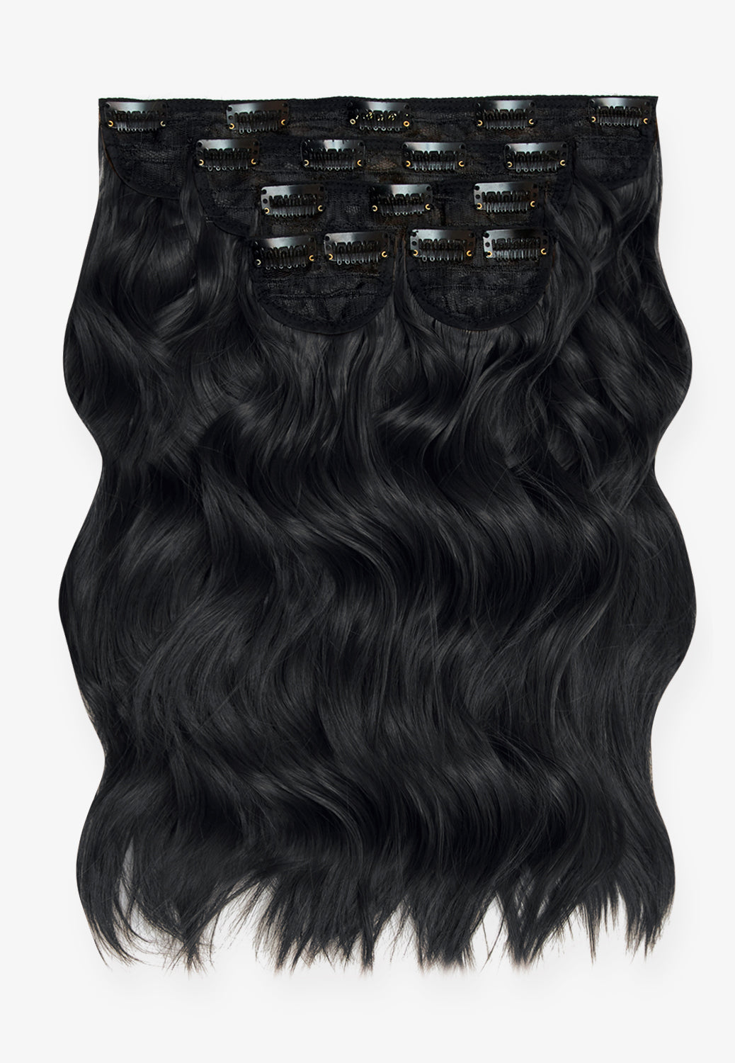 Super Thick 16'' 5 Piece Brushed Out Wave Clip In Hair Extensions - BLACKS | JET BLACK #1