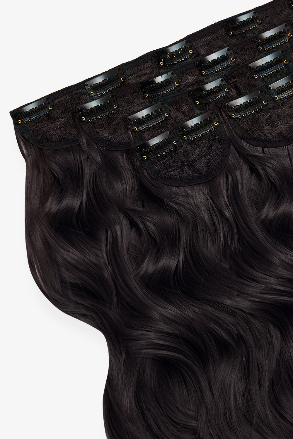 Super Thick 16'' 5 Piece Brushed Out Wave Clip In Hair Extensions - BLACKS | RAVEN #3