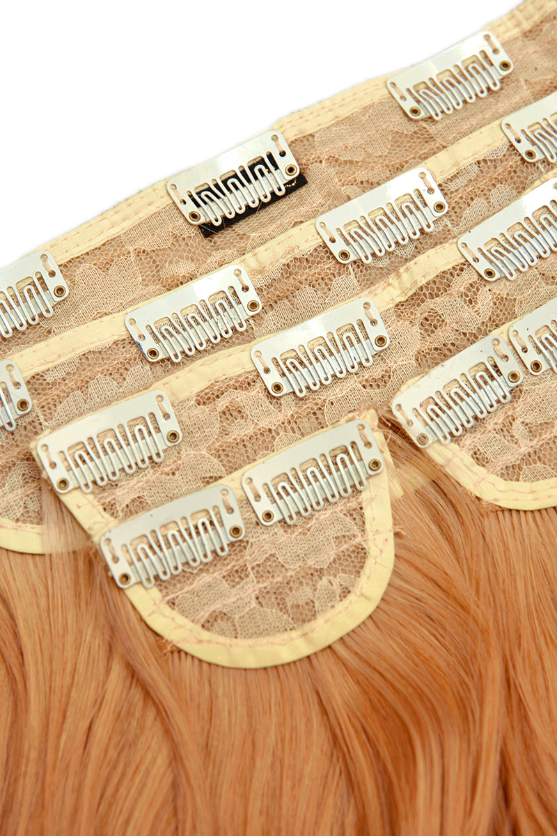 Superdicke 16" 5-teilige Föhn-Wellen-Clip-In-Haarverlängerungen - ROT | ROTBLOND #2