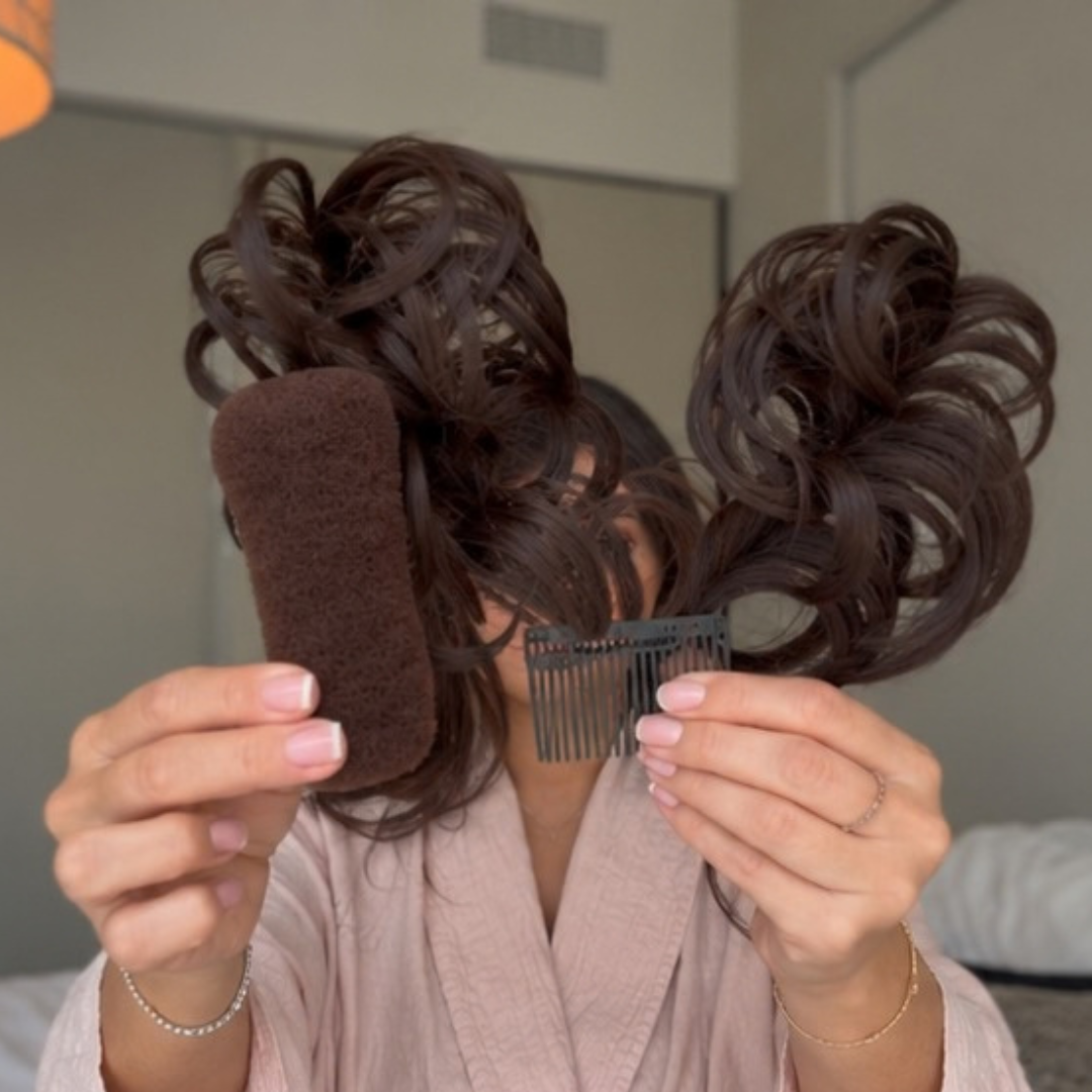 Tutorial still — hair gathered back