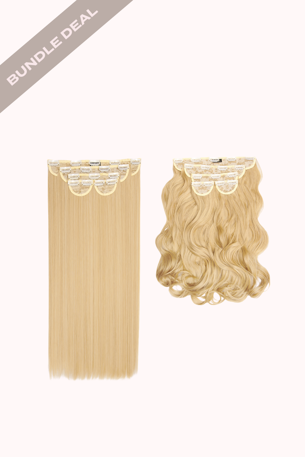 Super Thick 22" Straight + Super Thick 22" Natural Wavy Clip in Hair Extensions Bundle - BLONDES | GOLDEN BLONDE #1