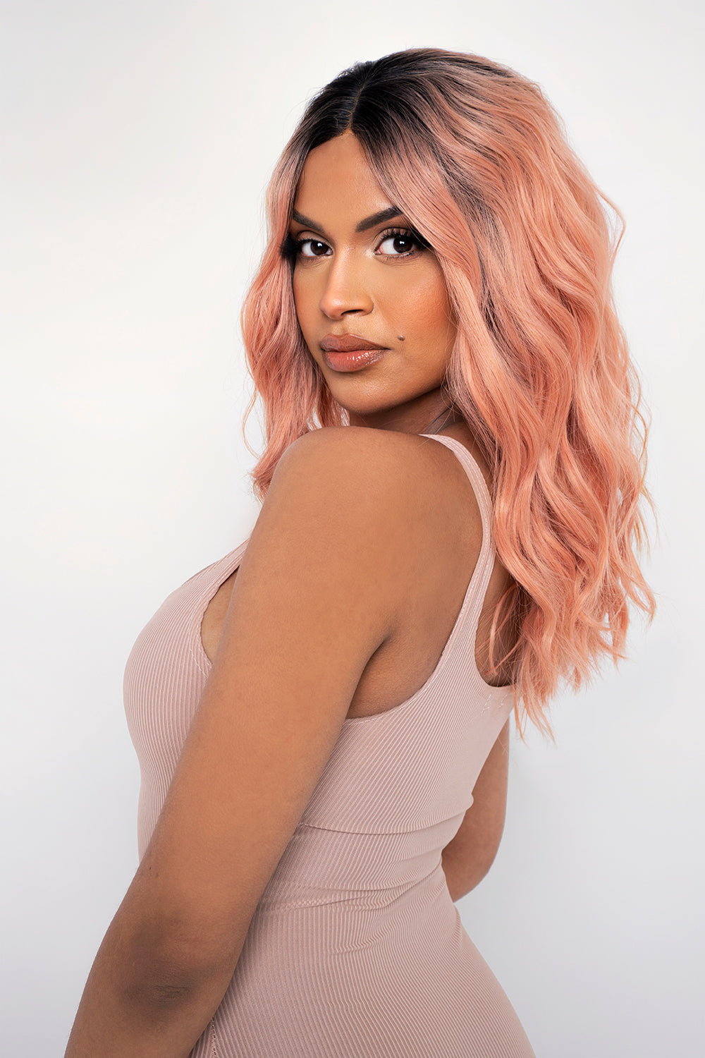 The Rosé - Pink Mid Length Loose Wave Lace Front Wig
