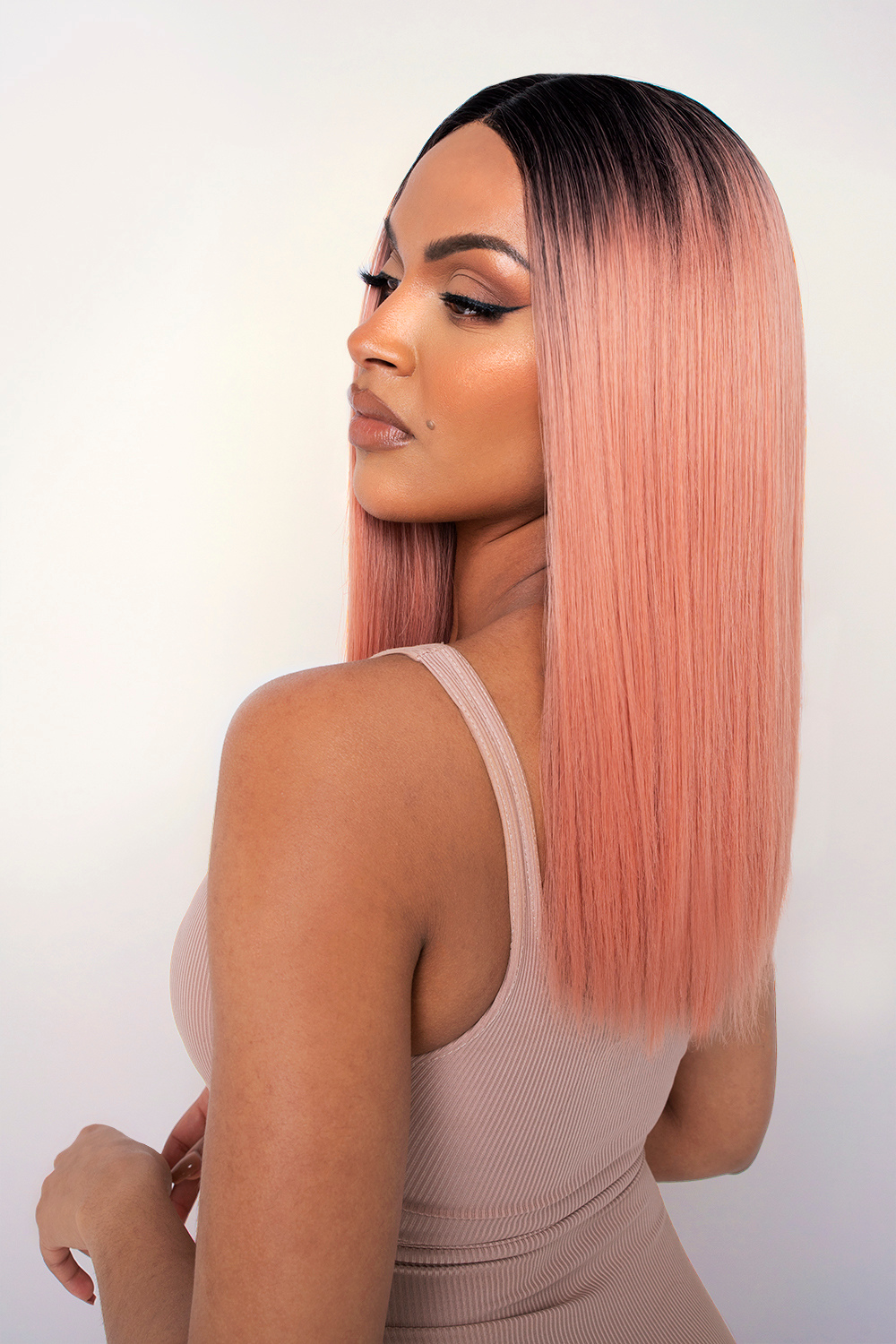 The Peachie - Peach Straight Lob Lace Front Wig